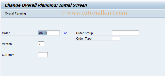 SAP TCode KO12 - Change Order Plan (Overall, Year)
