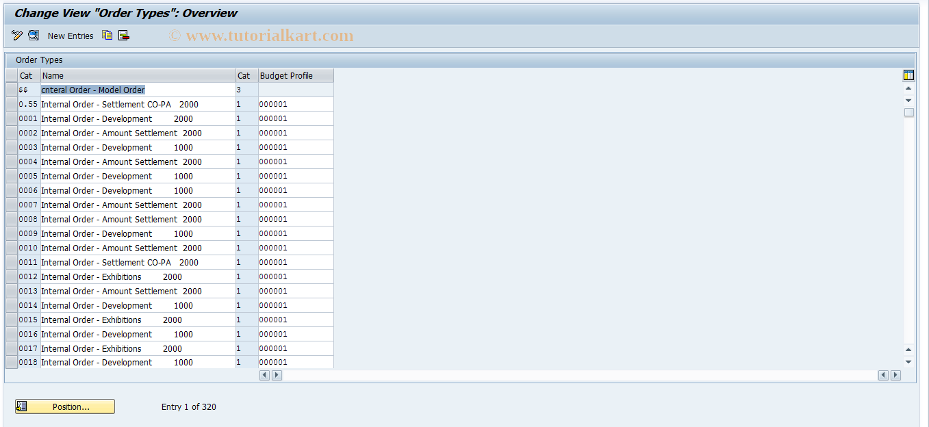 SAP TCode KOAB - Order Types: Budget Profile