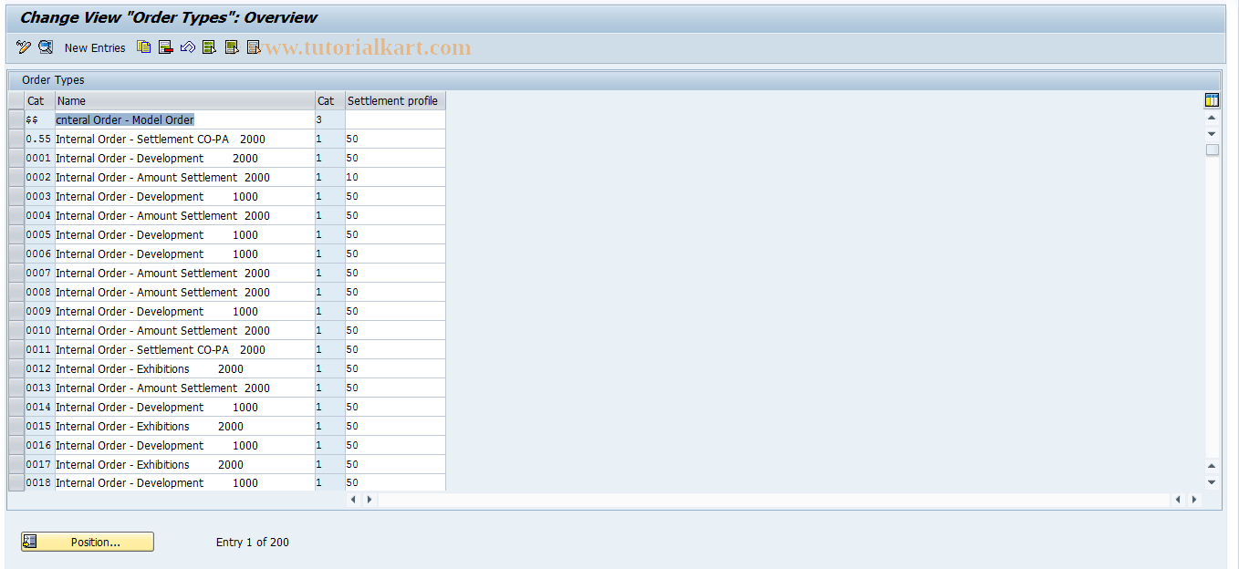 SAP TCode KOAL - Order Types: Settlement Profile