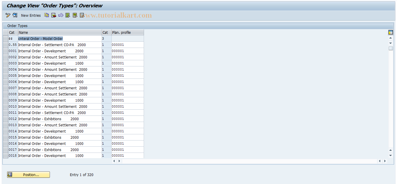 SAP TCode KOAP - Order Types: Plan Profile