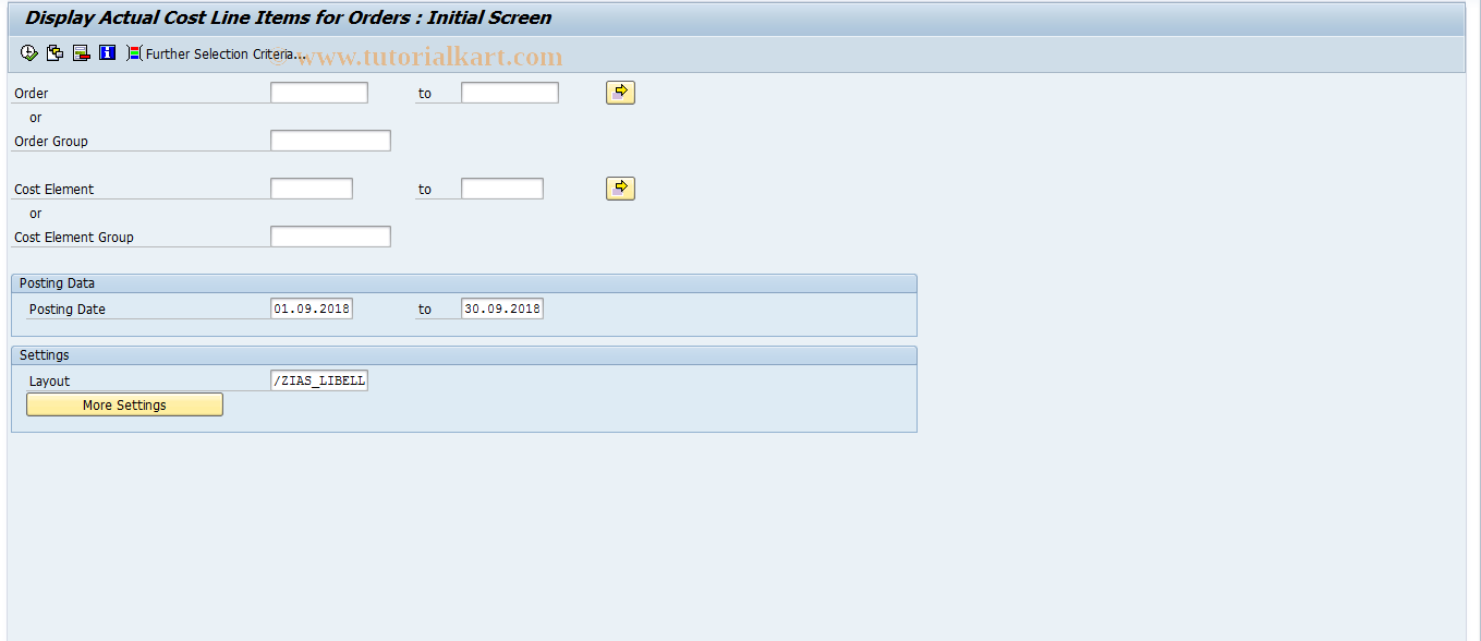 SAP TCode KOB1 - Orders: Actual Line Items