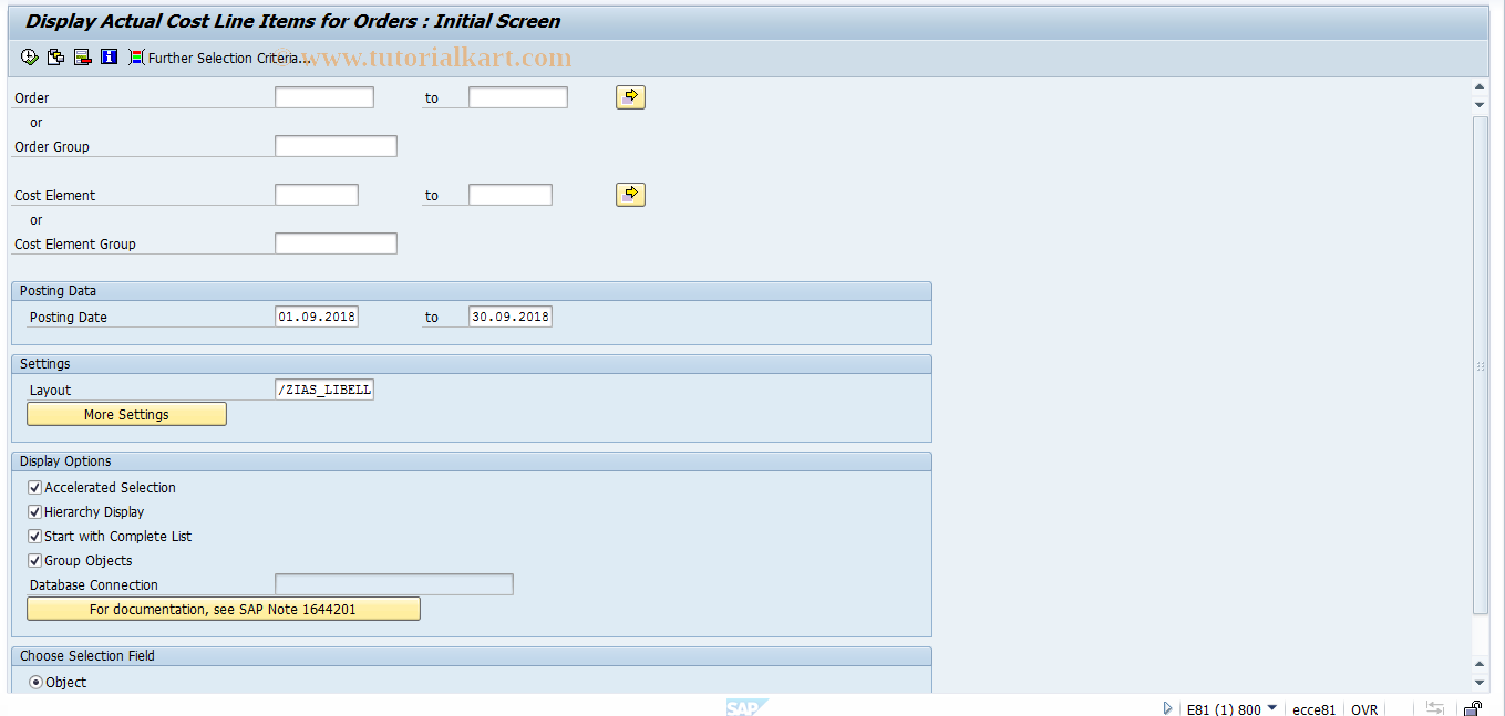 SAP TCode KOB1N - Orders: Actual Line Items New