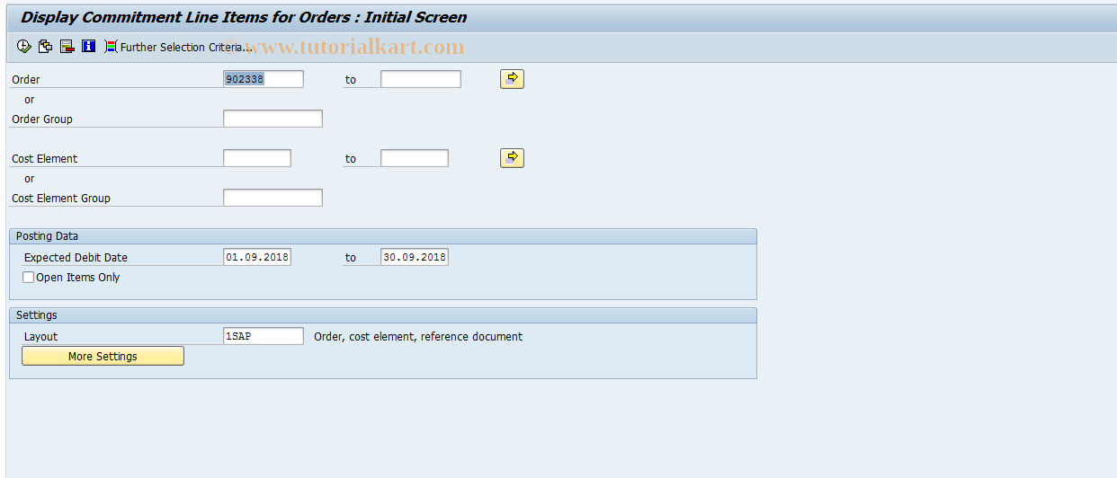 SAP TCode KOB2 - Orders: Commitment Line Items