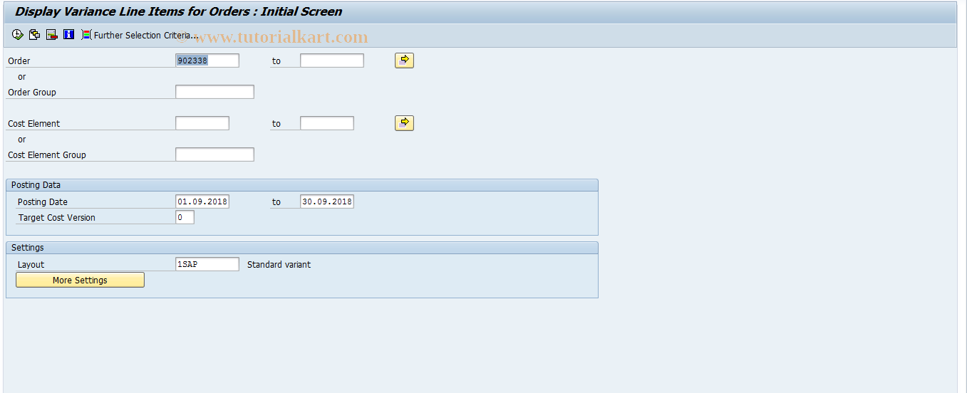 SAP TCode KOB3 - Orders: Variance Line Items