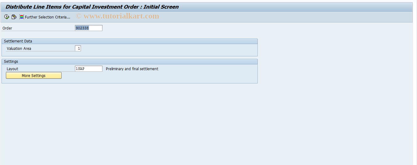 SAP TCode KOB5 - Orders: Maintenance  Line Item Settlement