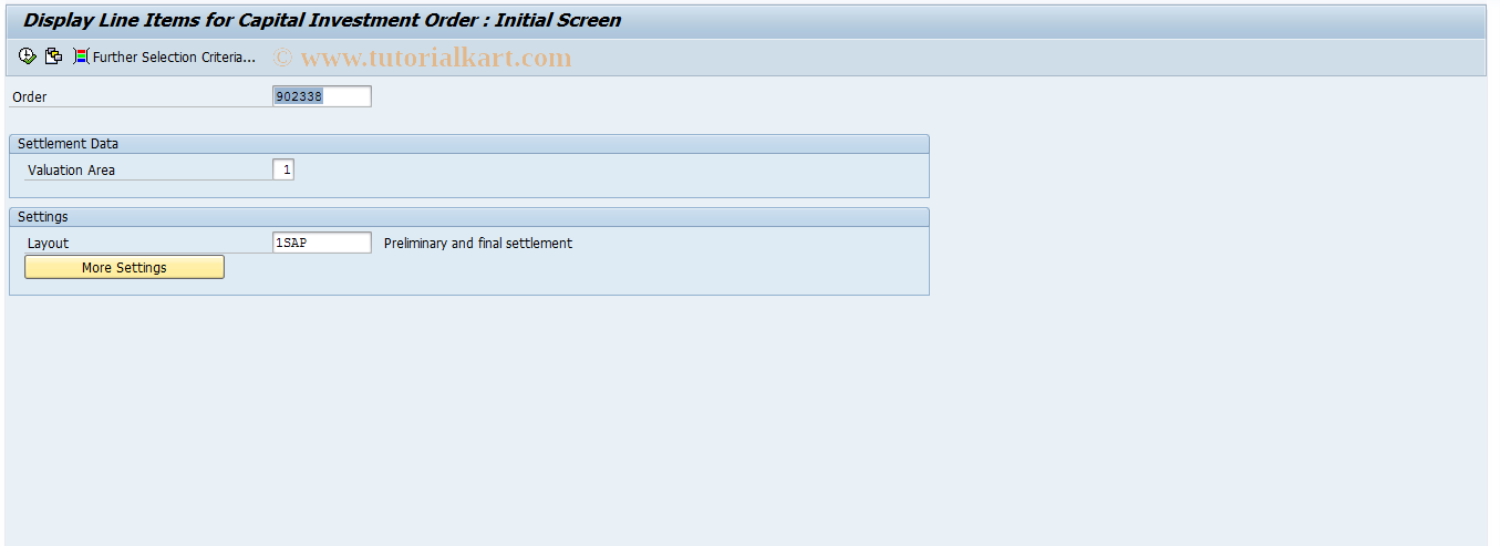 SAP TCode KOB6 - Orders: Settlement Line Items