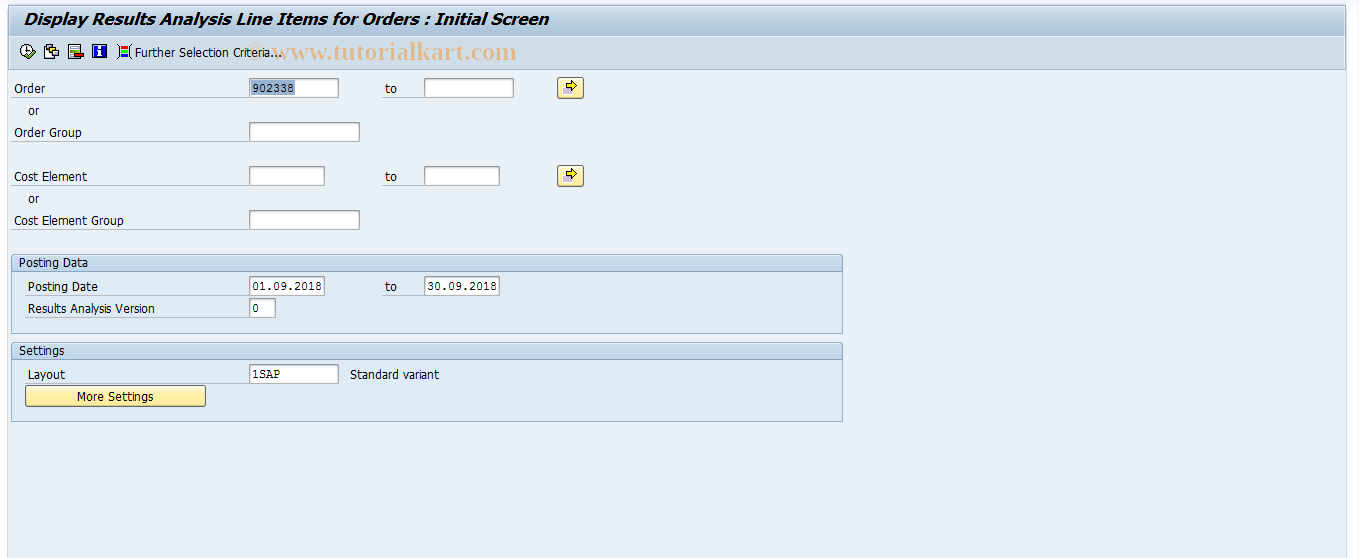 SAP TCode KOB8 - Orders: WIP/Results Anal. Line Items