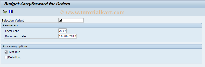 SAP TCode KOCO - Budget Carryforward for Orders