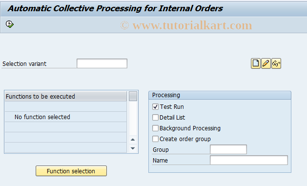 SAP TCode KOK4 - Automatic Collect. Procurement Internal Orders