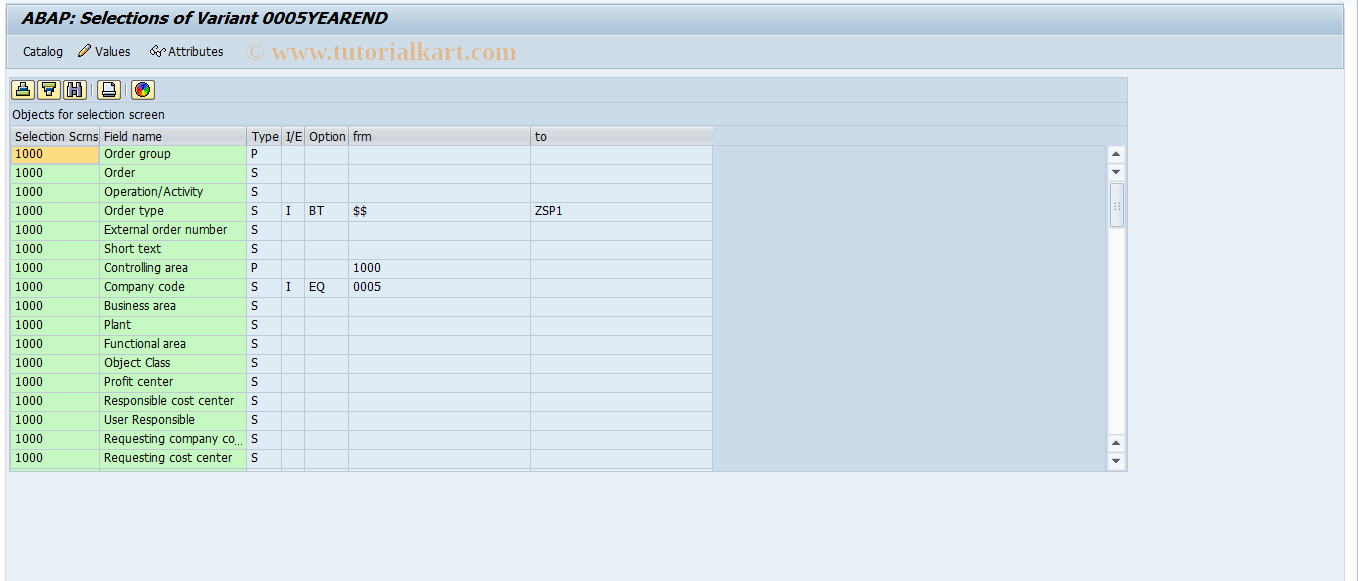 SAP TCode KOK5 - Master Data List Internal Orders