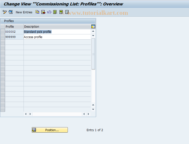 SAP TCode KOMM - Customizing pick list