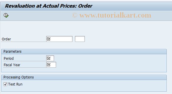 SAP TCode KON1 - Actual Revaluation: Int.Orders Indicator Processing 