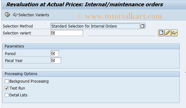 SAP TCode KON2 - Actual Revaluation: Int.Orders Collective Processing 