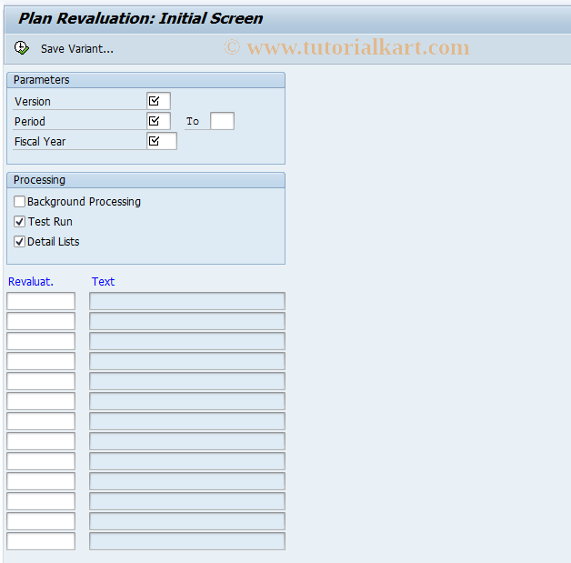 SAP TCode KOPU - Execute Orders for Plan Revaluation