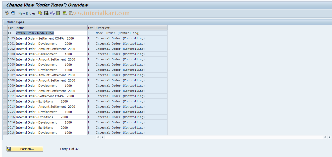 SAP TCode KOT2 - Maintain Order Types - All Categs.