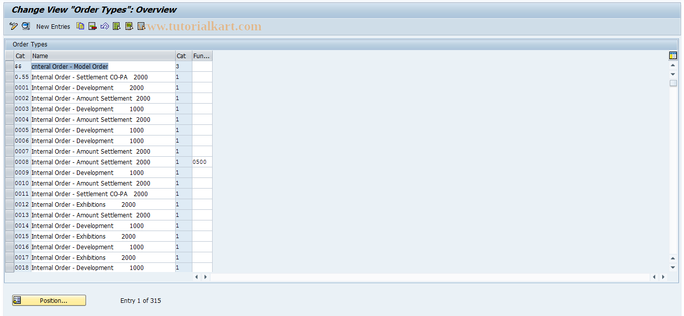 SAP TCode KOT2_FUNCAREA - Functional Area Order Types (CO)