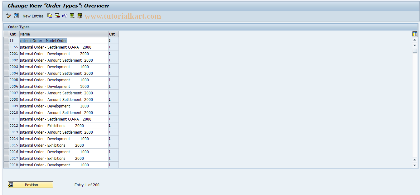 SAP TCode KOT2_OPA - Order types for internal orders