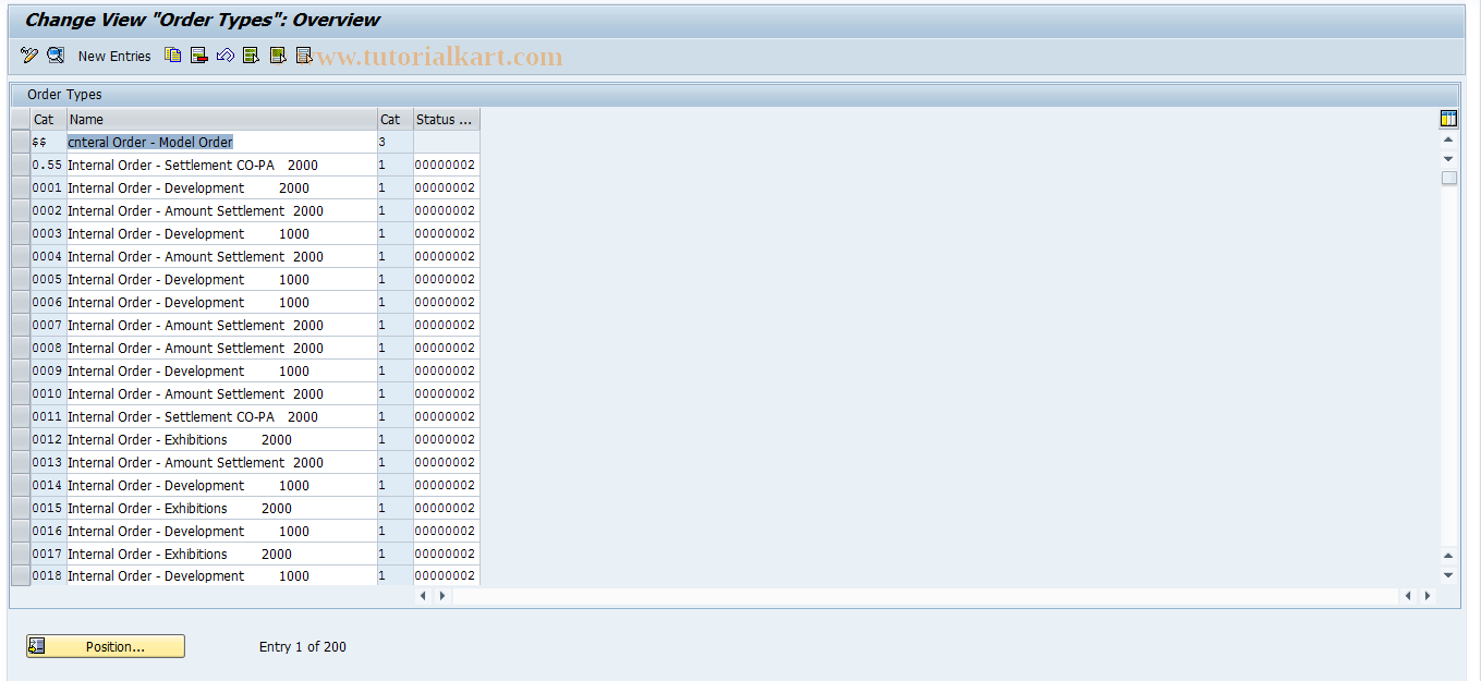 SAP TCode KOT2_OPA_STSMA - Order Types for Internal Orders