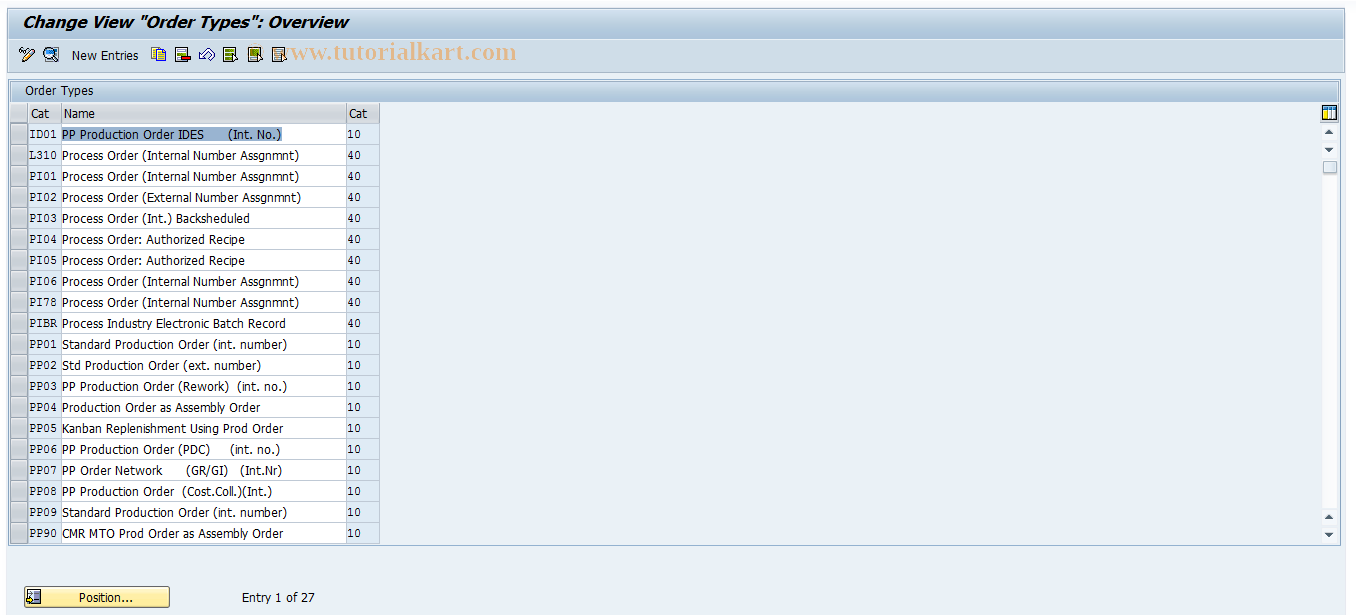 SAP TCode KOT2_PAUF - Check Order Type-Manufacturing Ord.