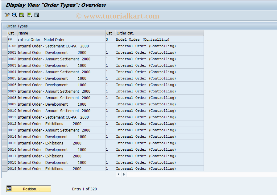 SAP TCode KOT3 - Display Order Types
