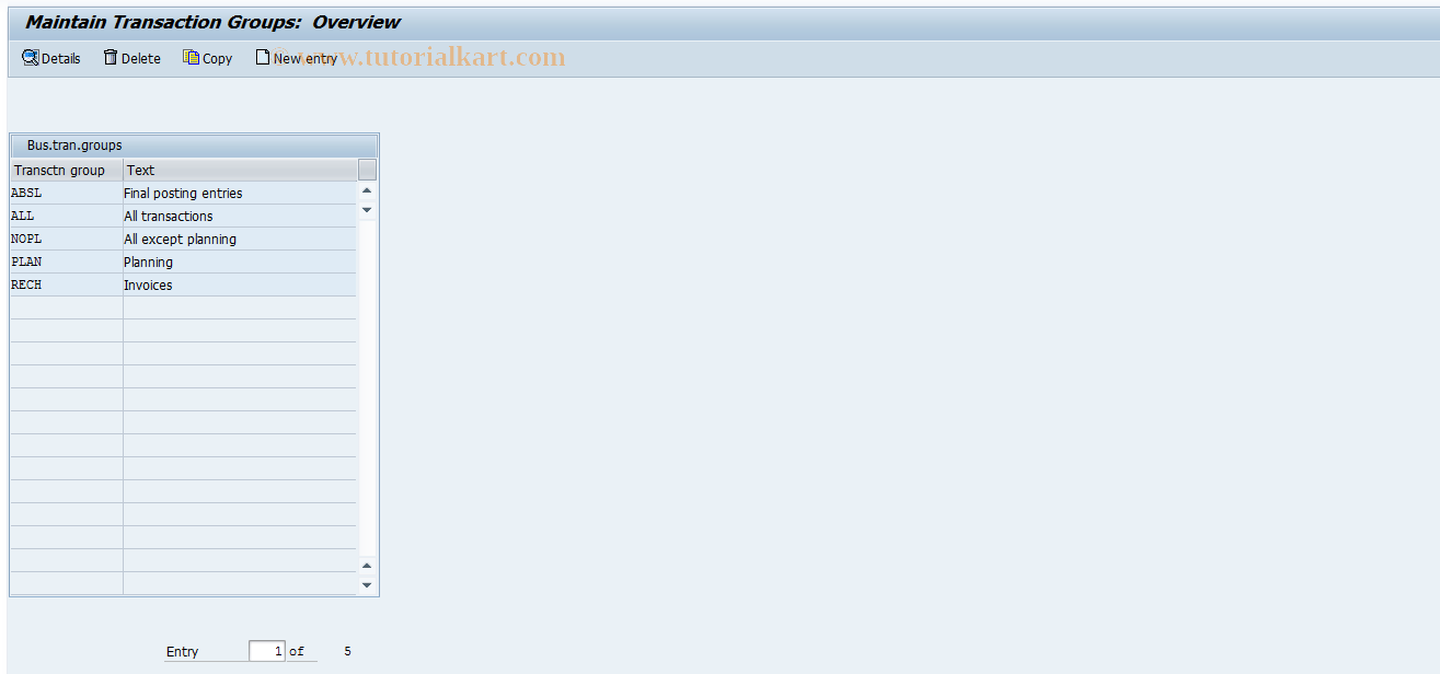 SAP TCode KOV2 - Maintain Transaction Group s for Orders