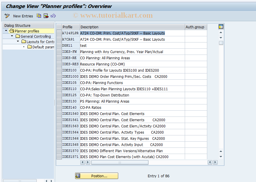 SAP TCode KP34 - CO Maintain Planner Profile