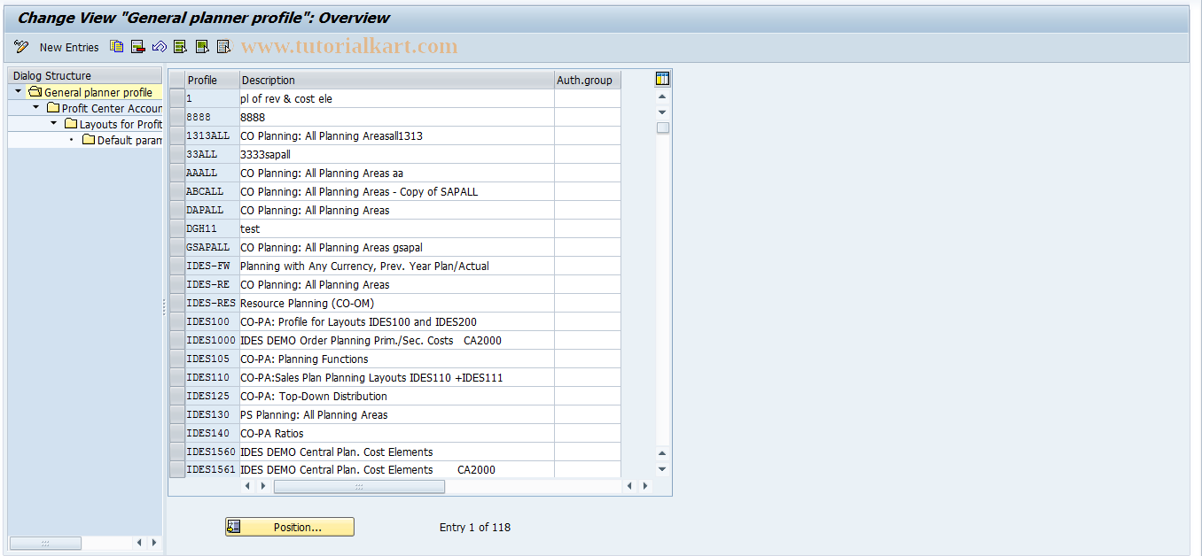 SAP TCode KP34PC - Maintain CO Planner Profiles
