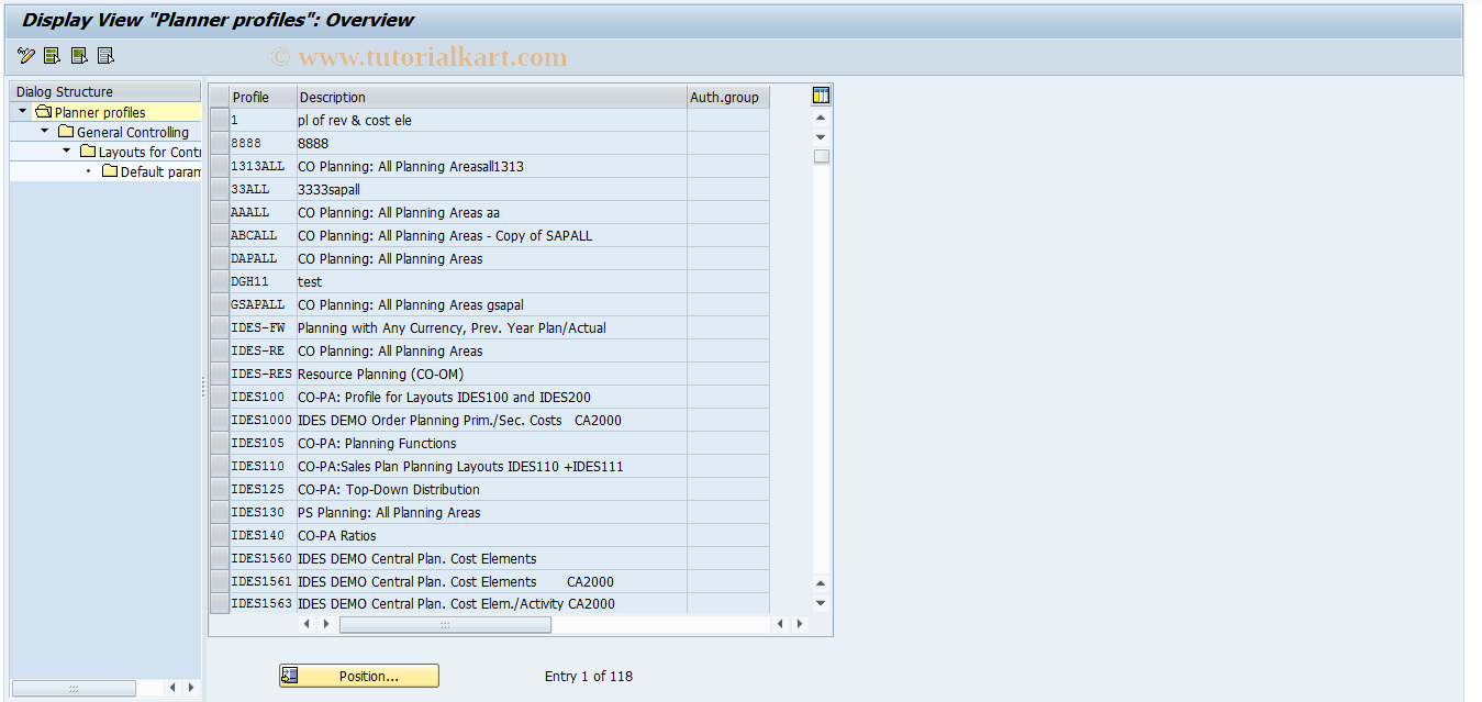 SAP TCode KP35 - Display CO Planner Profile