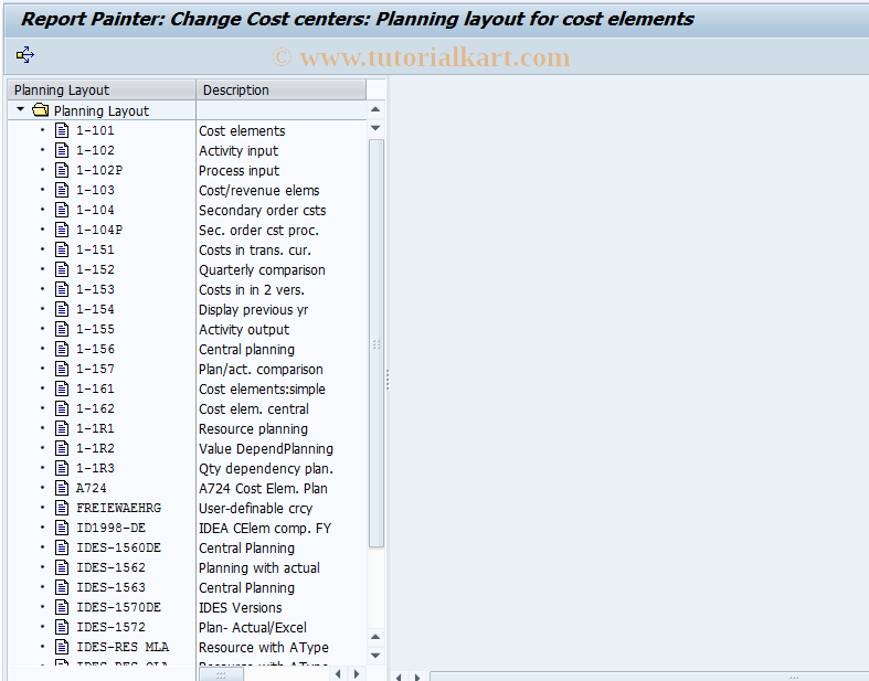 SAP TCode KP66 - Change Cost Planning Layout