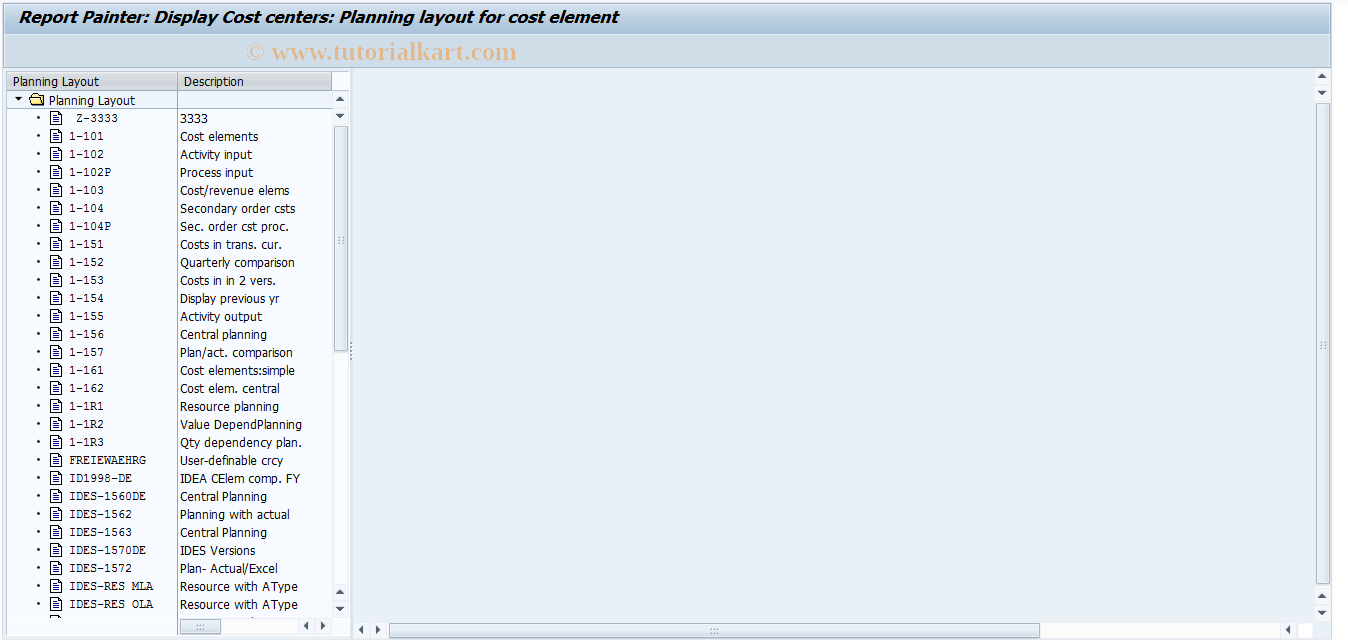 SAP TCode KP67 - Display Cost Planning Layout