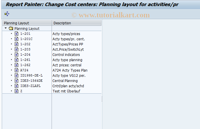SAP TCode KP76 - Change Activity Type Planning Layout