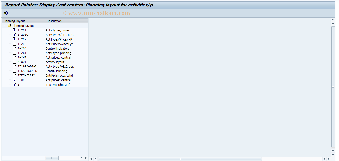 SAP TCode KP77 - Display Activ. Type Planning Layout