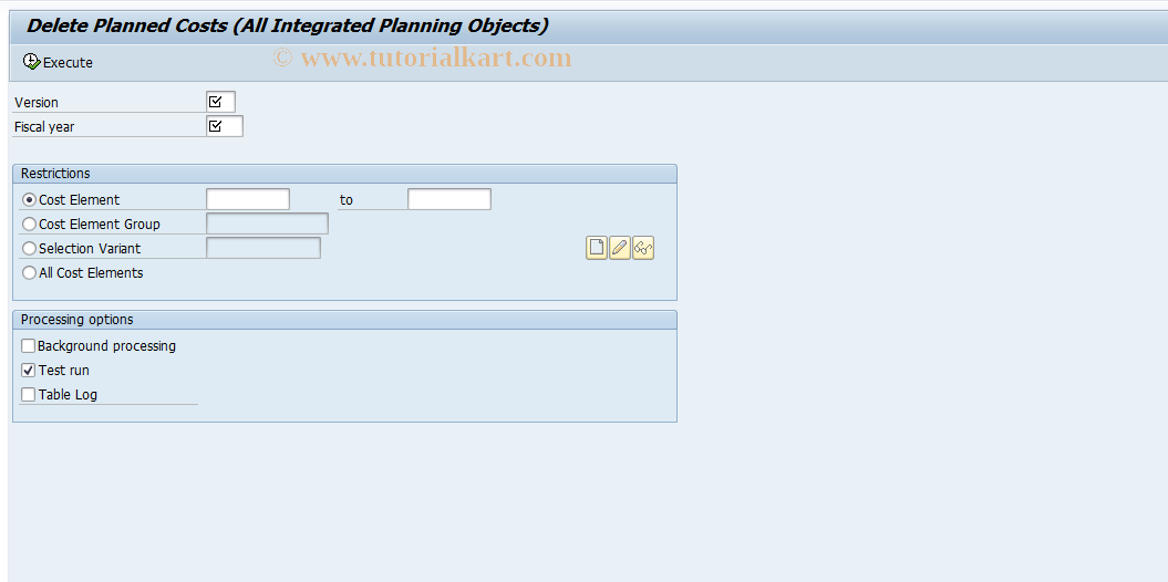 SAP TCode KP90 - Delete Planned Costs