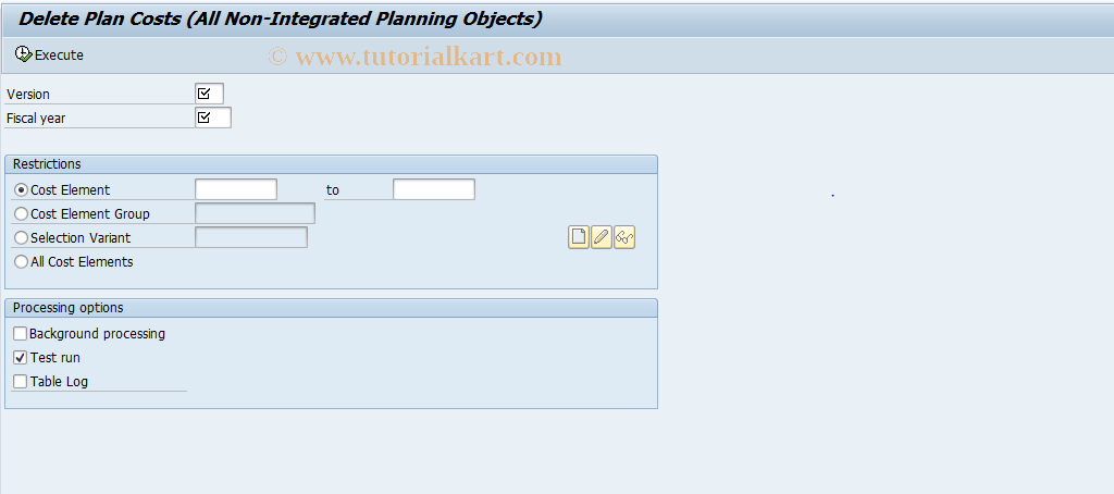 SAP TCode KP90NI - Delete Planned Costs