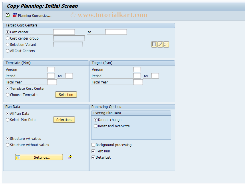 SAP TCode KP97 - Copy Planning for Cost Centers