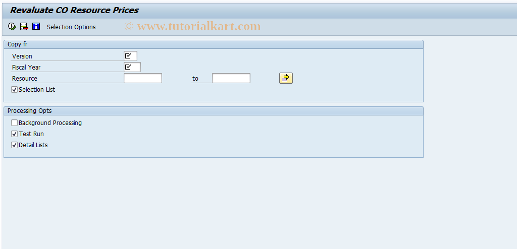 SAP TCode KP9S - Revaluate CO Resource Prices