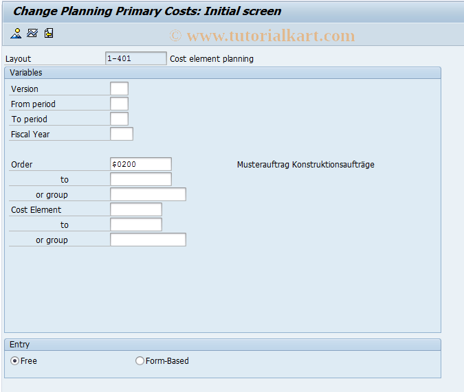 SAP TCode KPA6 - Change Primary Cost Element Planning