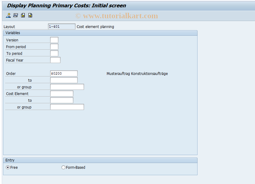 SAP TCode KPA7 - Display Primary Cost Elem. Planning