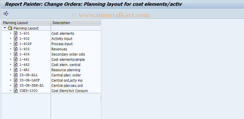 SAP TCode KPG6 - Change Cost Planning Layout