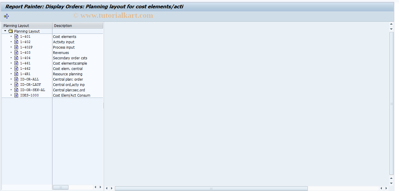 SAP TCode KPG7 - Display Cost Planning Layout