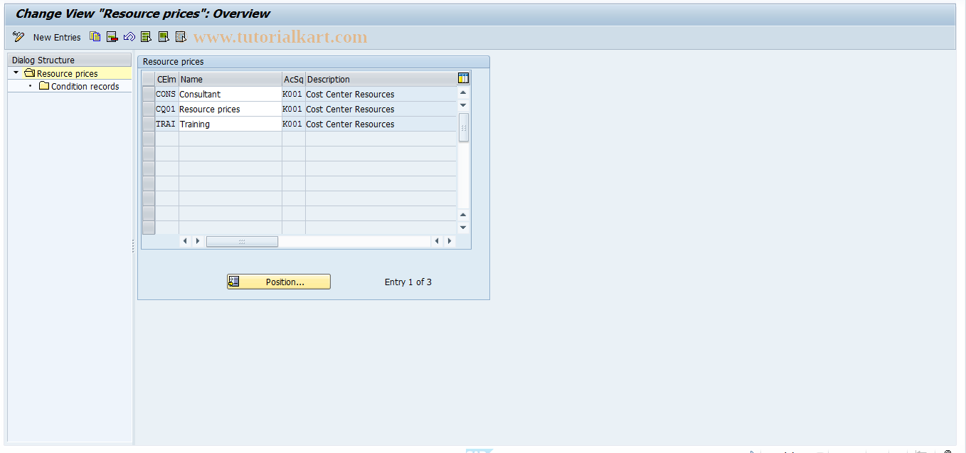 SAP TCode KPR4 - Maintain CO Resource Price Types