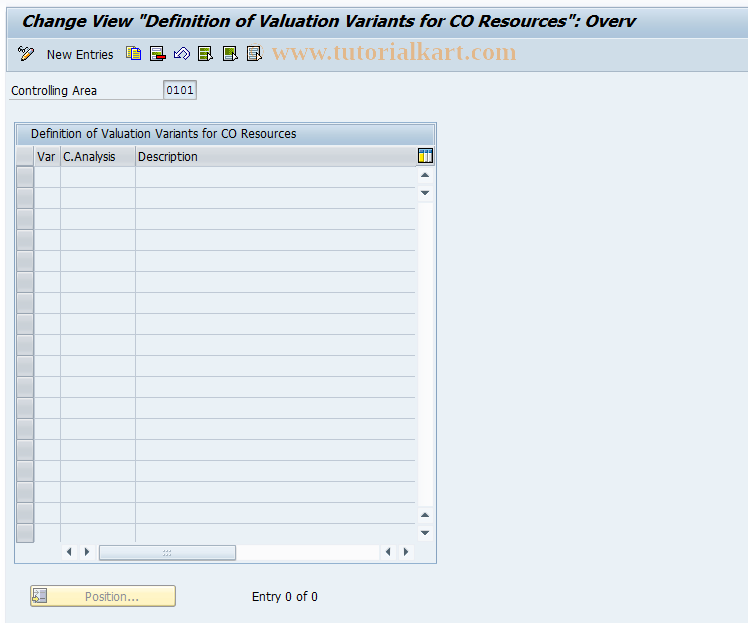 SAP TCode KPR8 - CO Res.: Maintain Valuation Variants