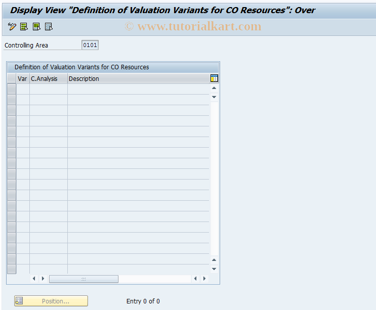 SAP TCode KPR9 - CO Res.: Display Valuation Variants