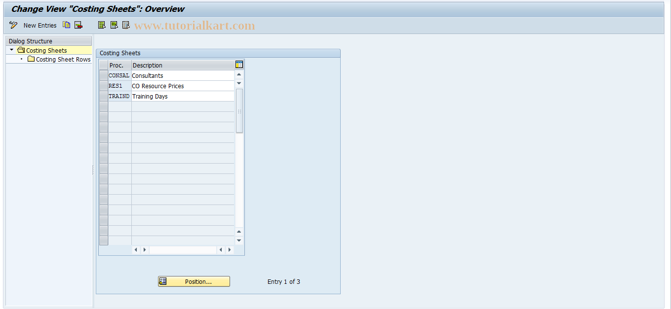 SAP TCode KPRC - Maintain Costing Sheet for CO Res.