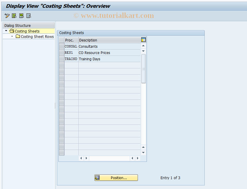 SAP TCode KPRD - Display Costing Sheet for CO Res.