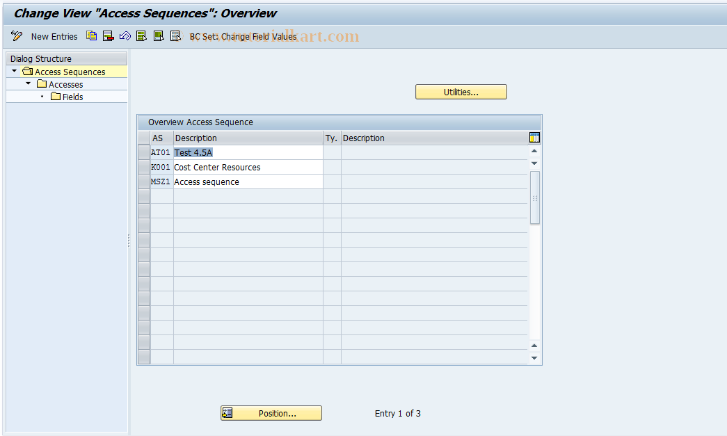 SAP TCode KPRK - Define Access Sequences