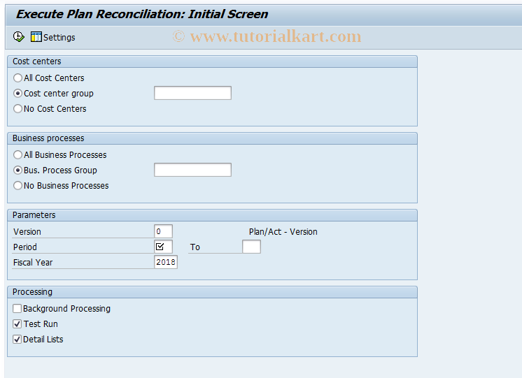 SAP TCode KPSI - CO-CCA Plan Reconciliation