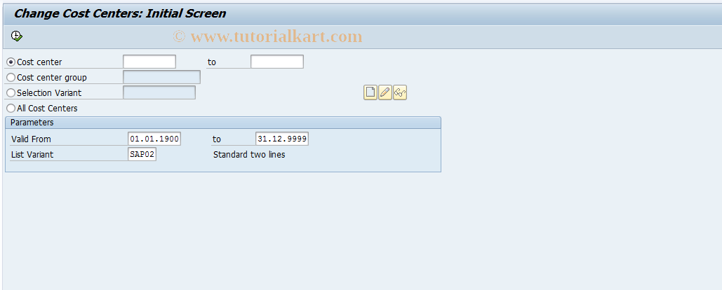 SAP TCode KS02CORE - Maintain Cost Centers