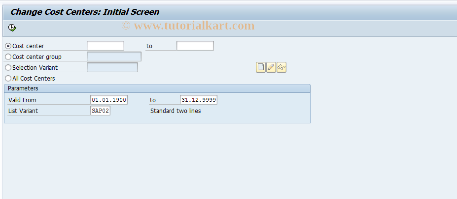 SAP TCode KS08 - Execute list editing of cost center