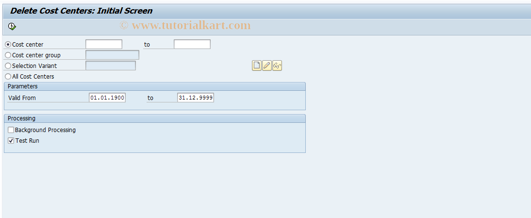 SAP TCode KS14 - Delete Cost Centers